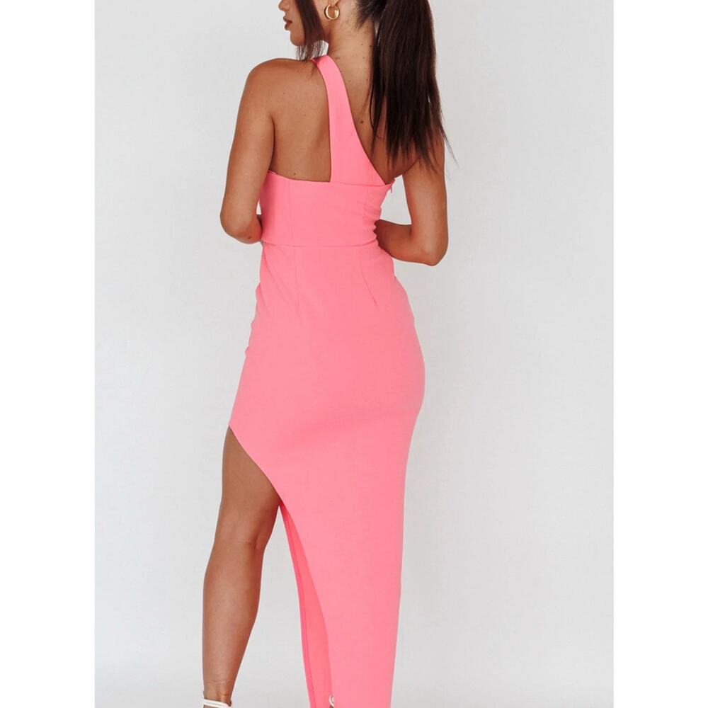 NWT SELFIE LESLIE MEDIUM Shooting Stars One-Shoulder Midi Dress Pink (AI7) - Picture 2 of 3